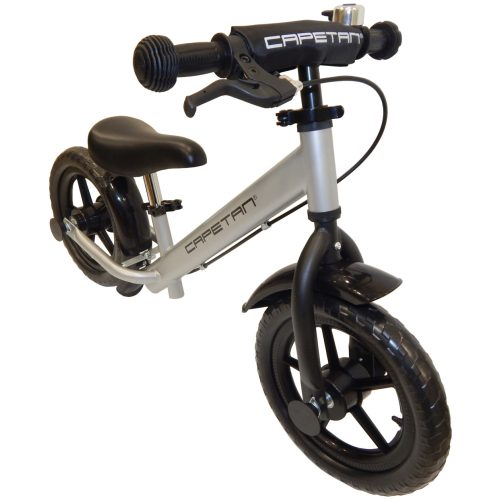 Capetan® Neptun Silberfarbenes mit Bremse versehenes Laufrad mit 12" Rädern mit Schutzblech und Klingel – Kinderfahrrad ohne Pedal