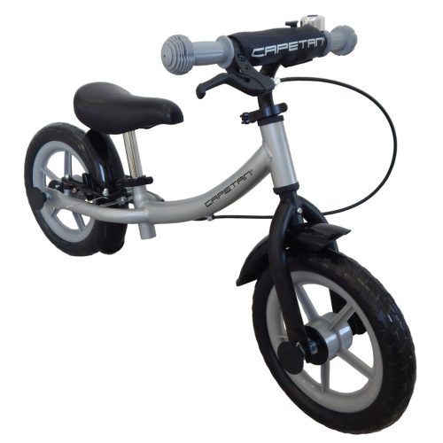 Capetan® Sirius Premium Line Silberfarbenes mit Bremse versehenes Laufrad mit 12" Rädern mit Schutzblech und Klingel – Kinderfahrrad ohne Pedal