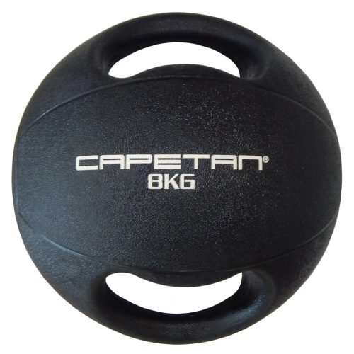 Capetan® Professional Line Dual Grip 8 kg Medizinball aus Gummi mit zwei Griffen (auf Wasser schwimmend) – 8 kg Cross Training Medizinball mit Griffen